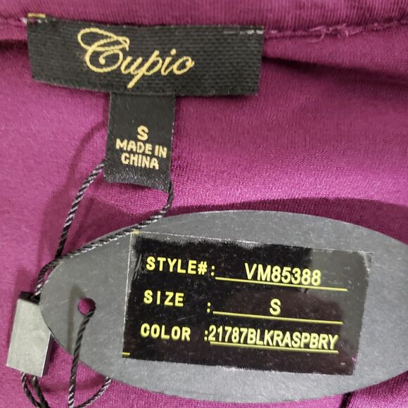 Cupio Womens Top Small Raspberry Pleats Long Sleeve Split V Neck Viscose Stretch - Picture 9 of 12